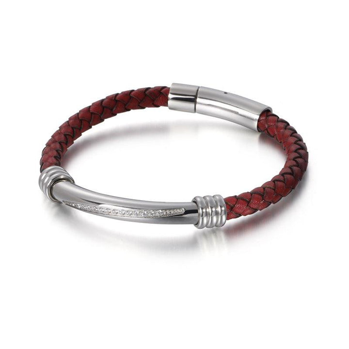 KALEN 6mm Genuine Leather Zircon Bracelet for Men - kalen