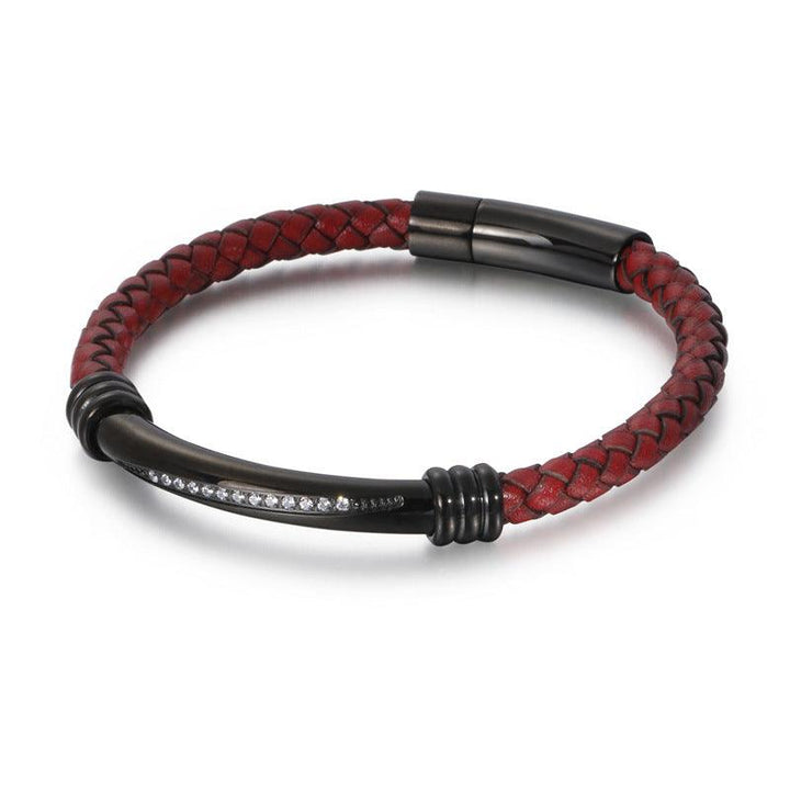 KALEN 6mm Genuine Leather Zircon Bracelet for Men - kalen