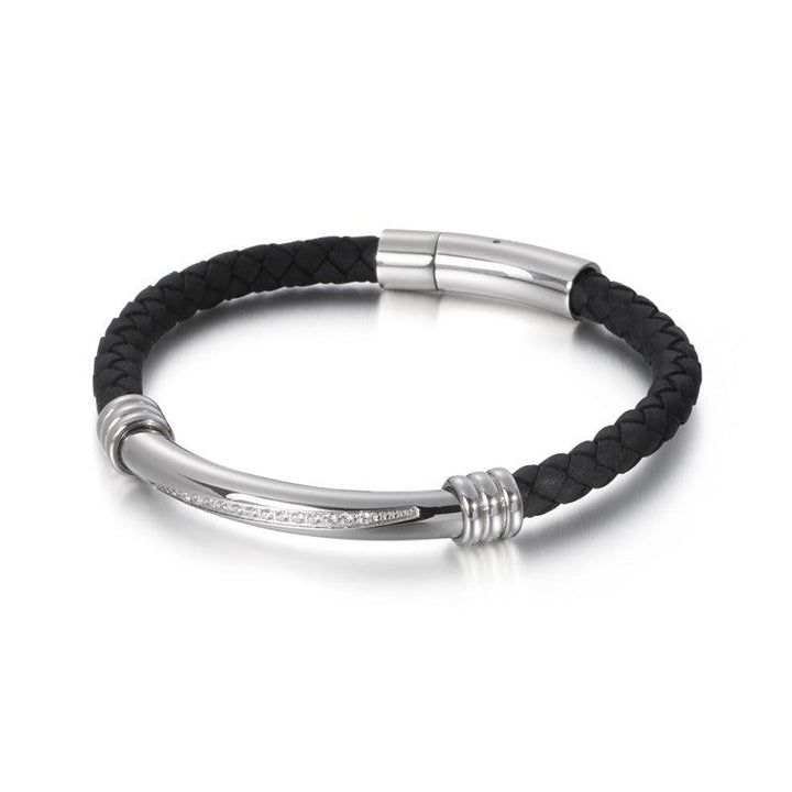 KALEN 6mm Genuine Leather Zircon Bracelet for Men - kalen