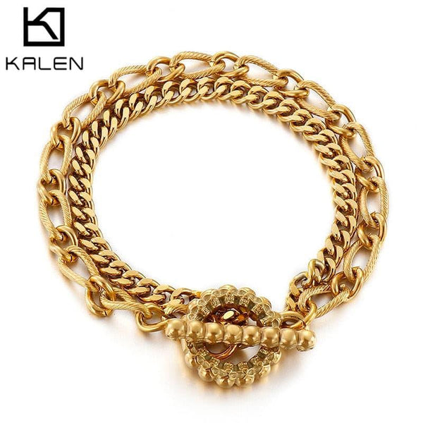 KALEN 6mm Gold Filled Stainless Steel Bracelet For Men Women Twisted Cable Link Chain Toggle Unique Design Punk Jewelry.