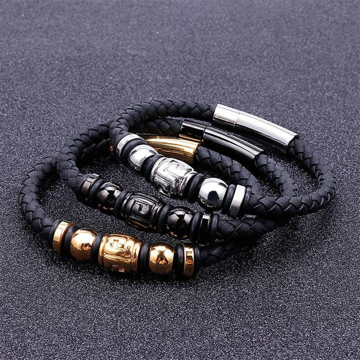 Kalen 6mm Leather 11mm Stainless Steel Charm Bracelet For Men - kalen