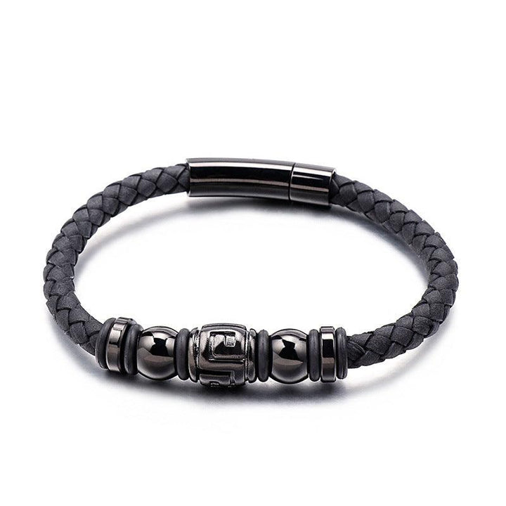 Kalen 6mm Leather 11mm Stainless Steel Charm Bracelet For Men - kalen