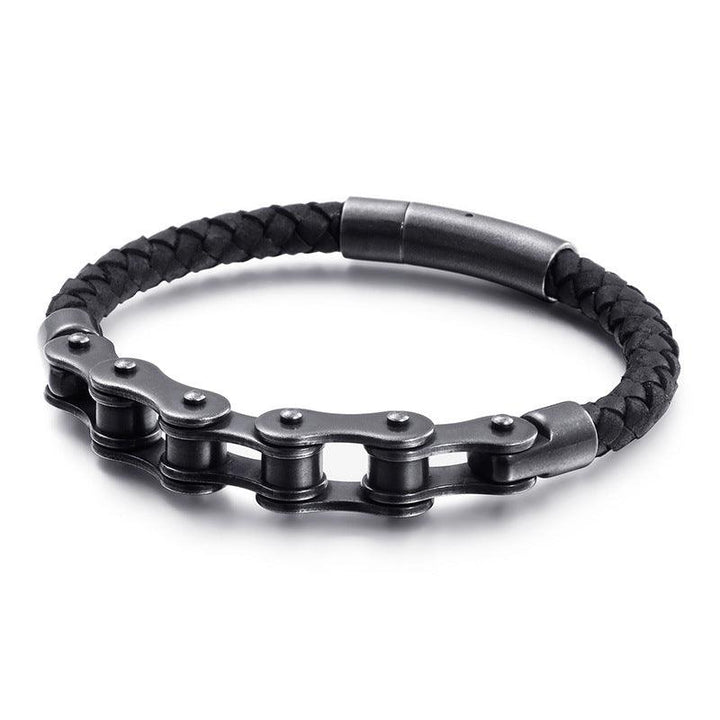 Kalen 6mm Leather Stainless Steel Bicycle Chain Bracelets for Men - kalen