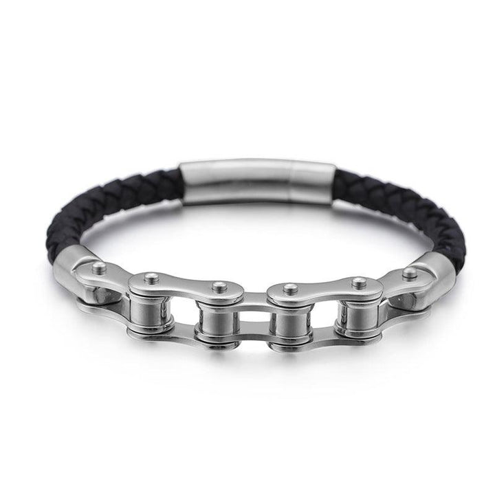 Kalen 6mm Leather Stainless Steel Bicycle Chain Bracelets for Men - kalen