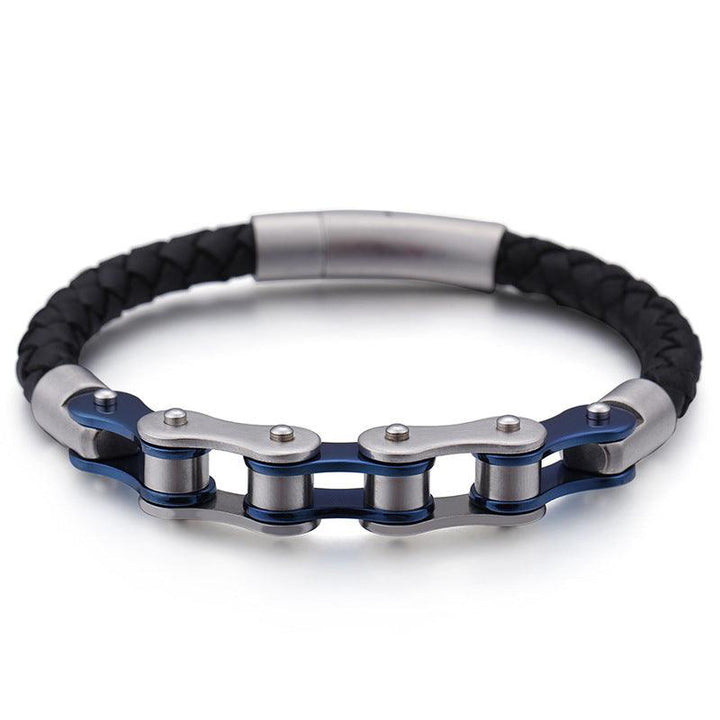 Kalen 6mm Leather Stainless Steel Bicycle Chain Bracelets for Men - kalen