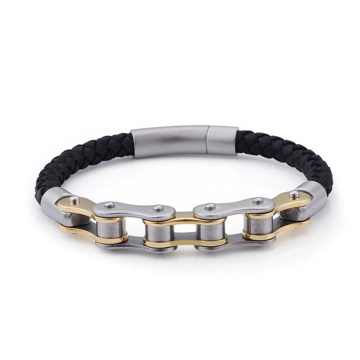 Kalen 6mm Leather Stainless Steel Bicycle Chain Bracelets for Men - kalen