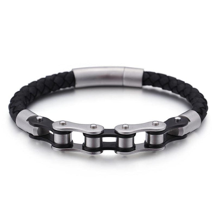 Kalen 6mm Leather Stainless Steel Bicycle Chain Bracelets for Men - kalen