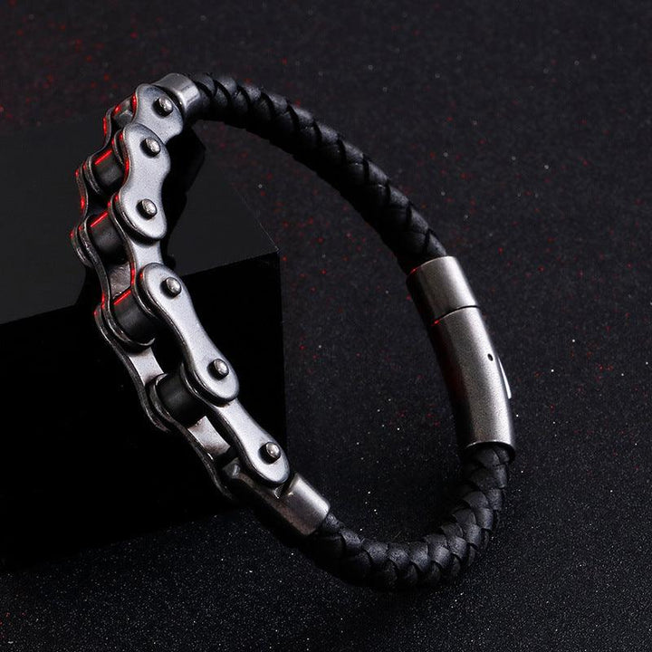 Kalen 6mm Leather Stainless Steel Bicycle Chain Bracelets for Men - kalen