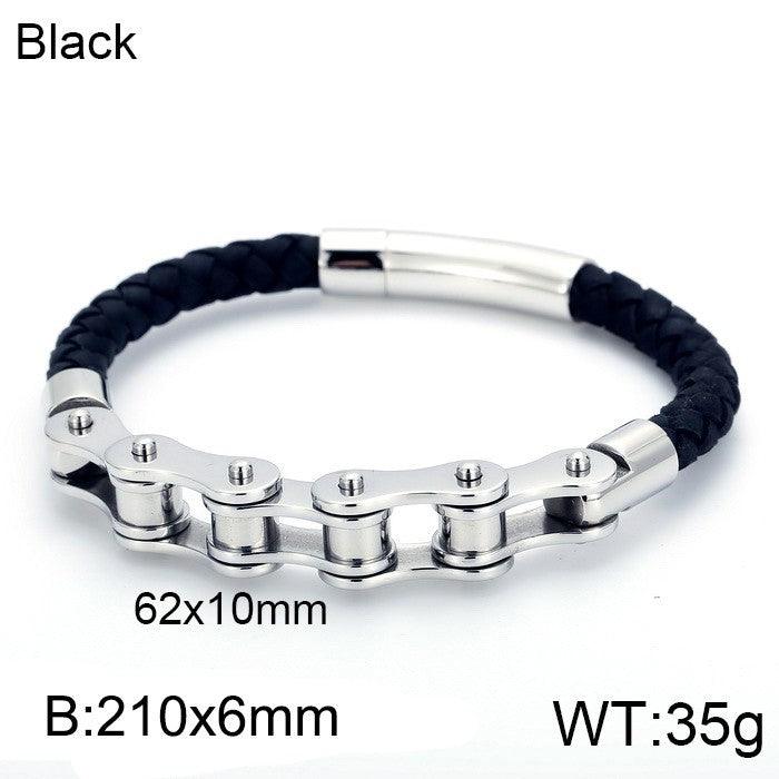 Kalen 6mm Leather Stainless Steel Bicycle Chain Bracelets for Men - kalen