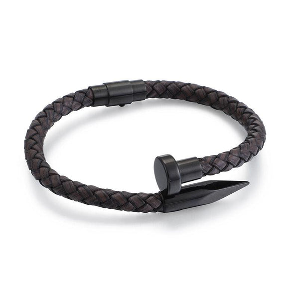 Kalen 6mm Leather Stainless Steel Nail Bracelet For Men - kalen