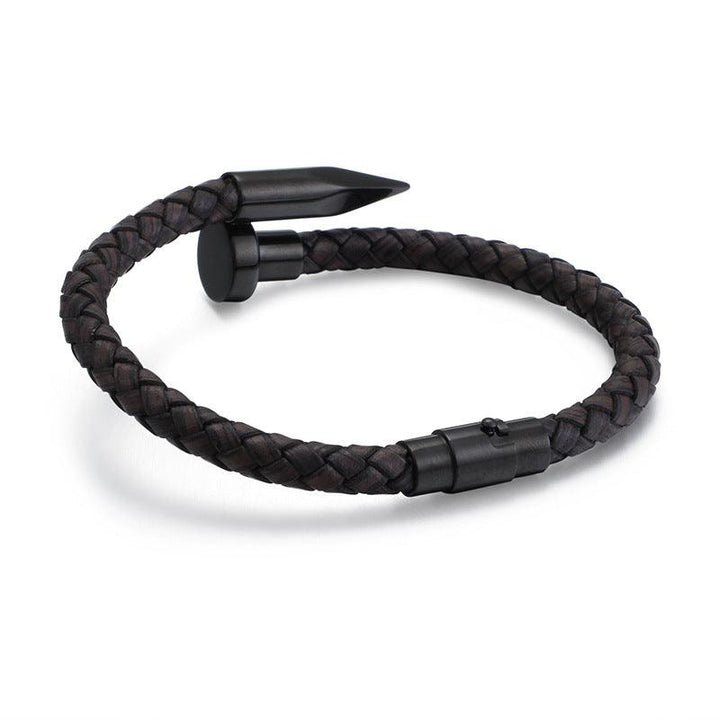 Kalen 6mm Leather Stainless Steel Nail Bracelet For Men - kalen