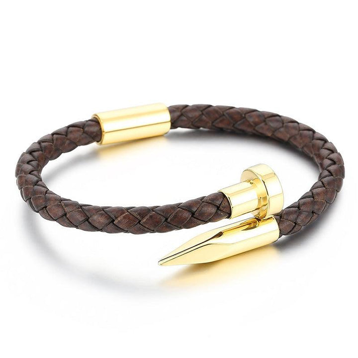 Kalen 6mm Leather Stainless Steel Nail Bracelet For Men - kalen