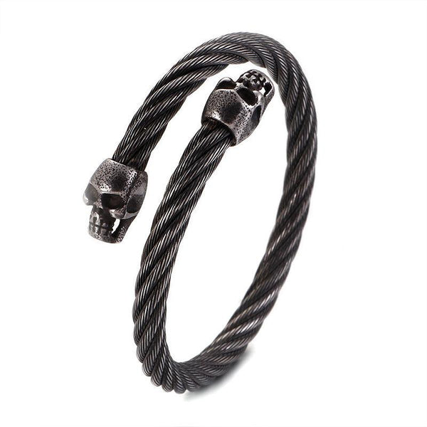 KALEN 6mm Twisted Cable Skull Charm Cuff Bracelet Bangles for Men - kalen