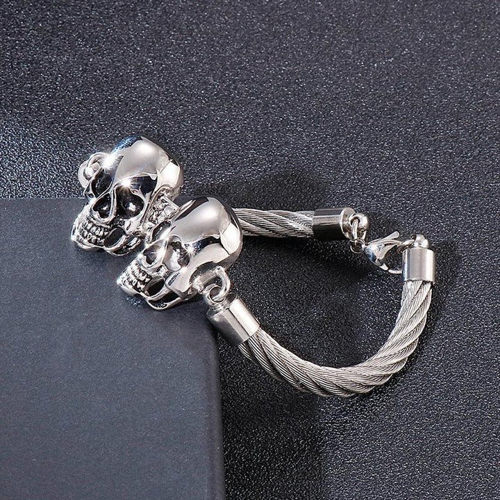 KALEN 6mm Twisted Cable Skull Charm Cuff Bracelet Bangles for Men - kalen