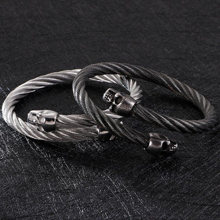 KALEN 6mm Twisted Cable Skull Charm Cuff Bracelet Bangles for Men - kalen