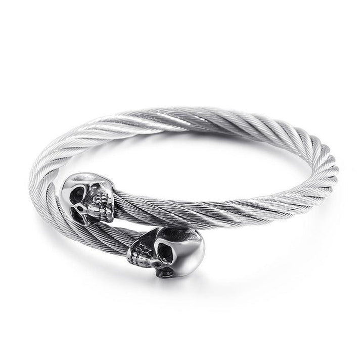 KALEN 6mm Twisted Cable Skull Charm Cuff Bracelet Bangles for Men - kalen