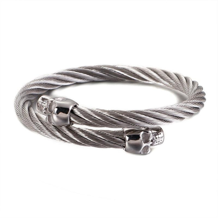 KALEN 6mm Twisted Cable Skull Charm Cuff Bracelet Bangles for Men - kalen