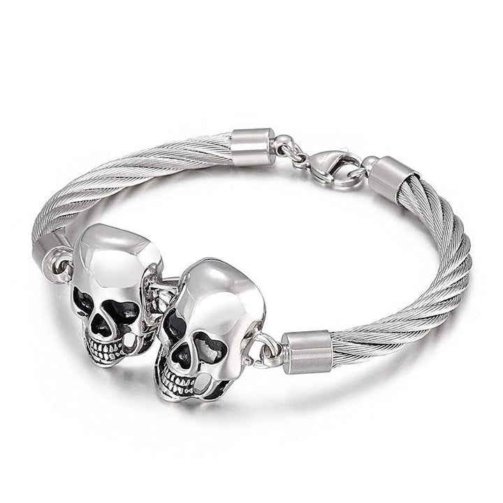 KALEN 6mm Twisted Cable Skull Charm Cuff Bracelet Bangles for Men - kalen