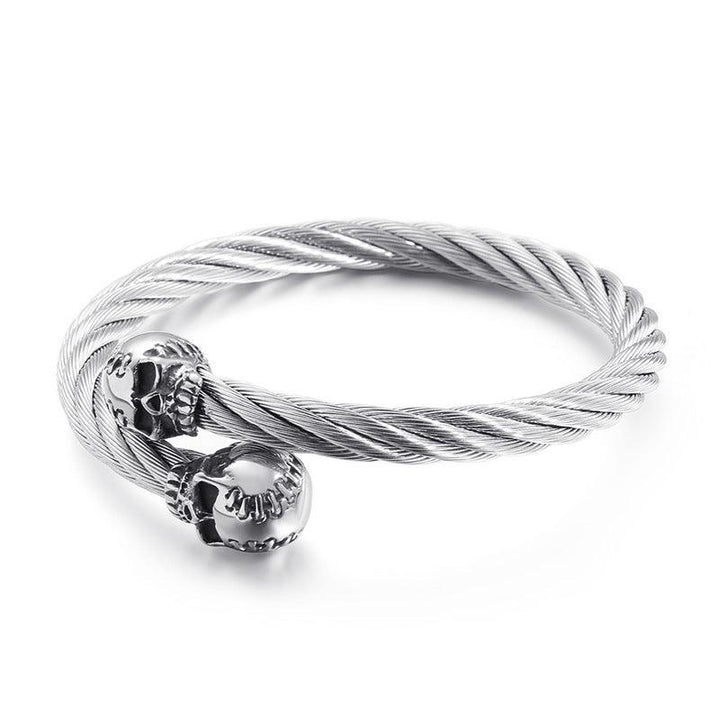 KALEN 6mm Twisted Cable Skull Charm Cuff Bracelet Bangles for Men - kalen