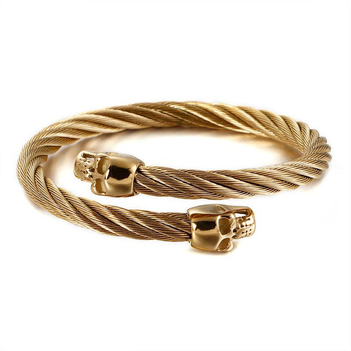 KALEN 6mm Twisted Cable Skull Charm Cuff Bracelet Bangles for Men - kalen