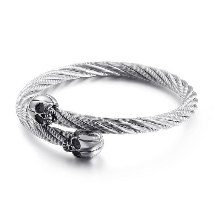 KALEN 6mm Twisted Cable Skull Charm Cuff Bracelet Bangles for Men - kalen