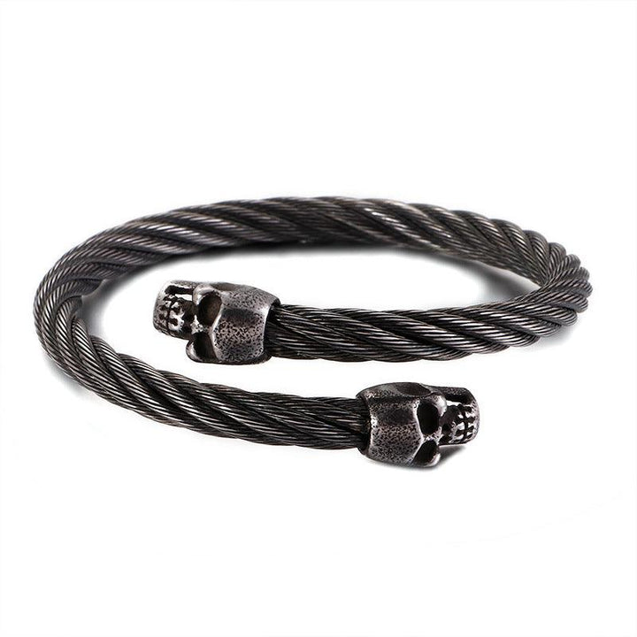 KALEN 6mm Twisted Cable Skull Charm Cuff Bracelet Bangles for Men - kalen