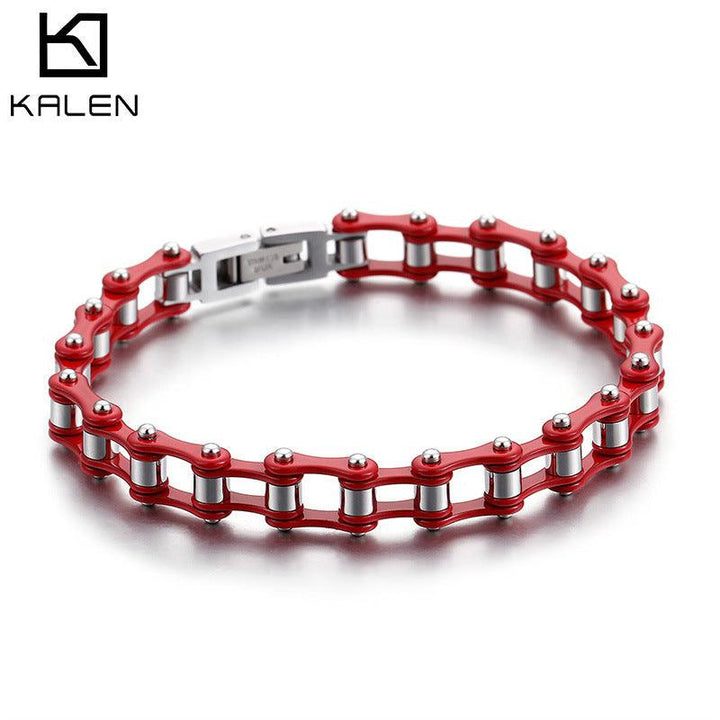 Kalen 7mm Biker Stainless Steel Bicycle Chain Colorful Roller Bracelet for Men - kalen