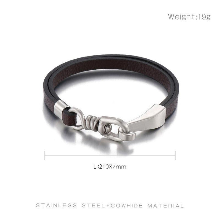 Kalen 7mm Leather Stainless Steel Bracelet For Men - kalen