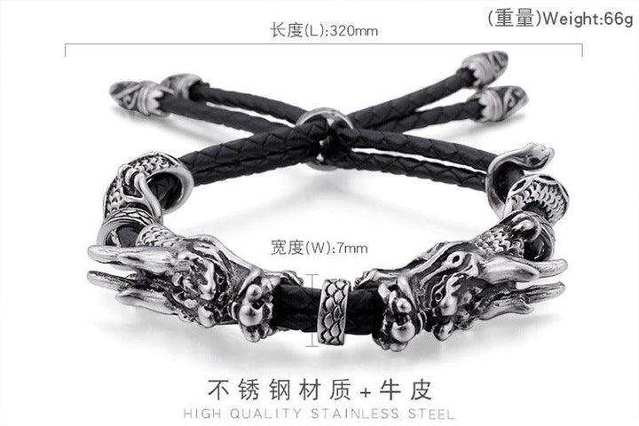 Kalen 7mm Leather Stainless Steel Dragon Animal Charm Bracelet For Men - kalen