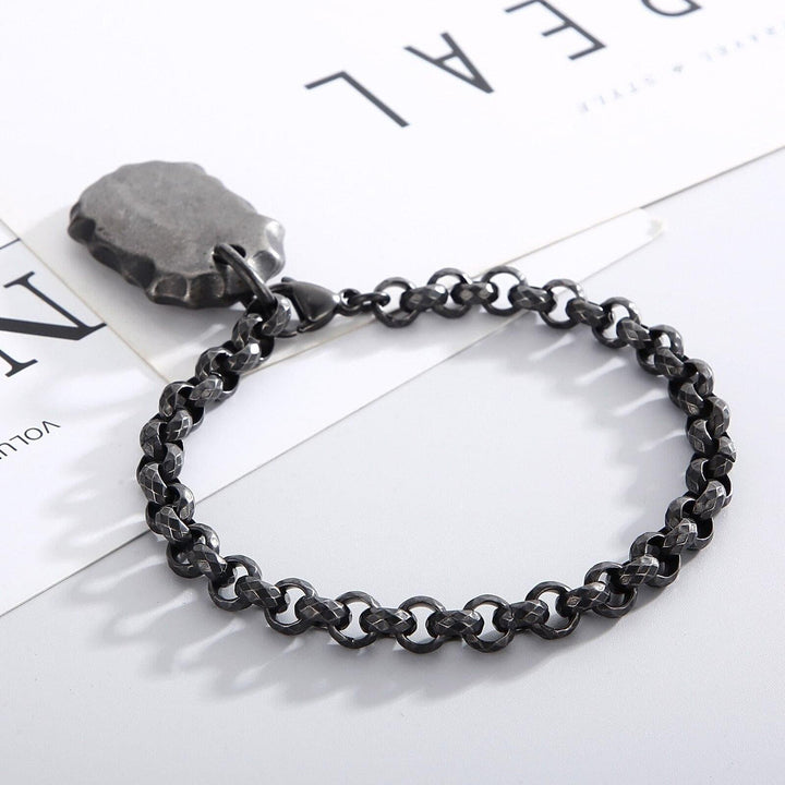 KALEN 7mm Link Chain Vintage Grey Bracelet Men Stainless Steel Support Simple Name Engraved Medal Jewelry.
