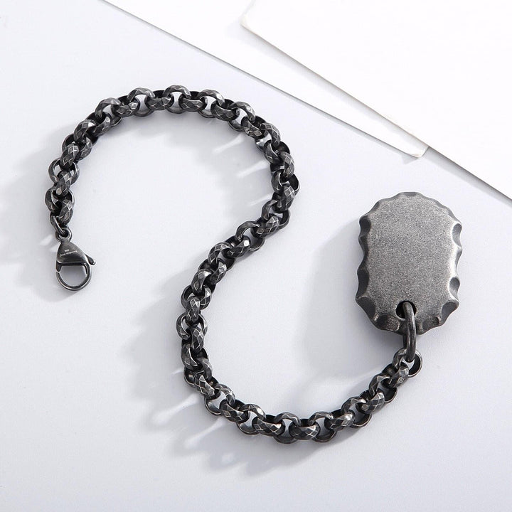 KALEN 7mm Link Chain Vintage Grey Bracelet Men Stainless Steel Support Simple Name Engraved Medal Jewelry.