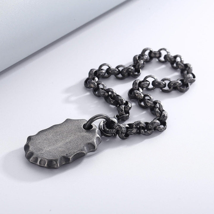 KALEN 7mm Link Chain Vintage Grey Bracelet Men Stainless Steel Support Simple Name Engraved Medal Jewelry.