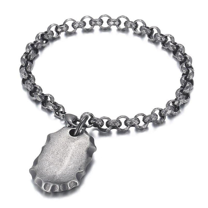 KALEN 7mm Link Chain Vintage Grey Bracelet Men Stainless Steel Support Simple Name Engraved Medal Jewelry.