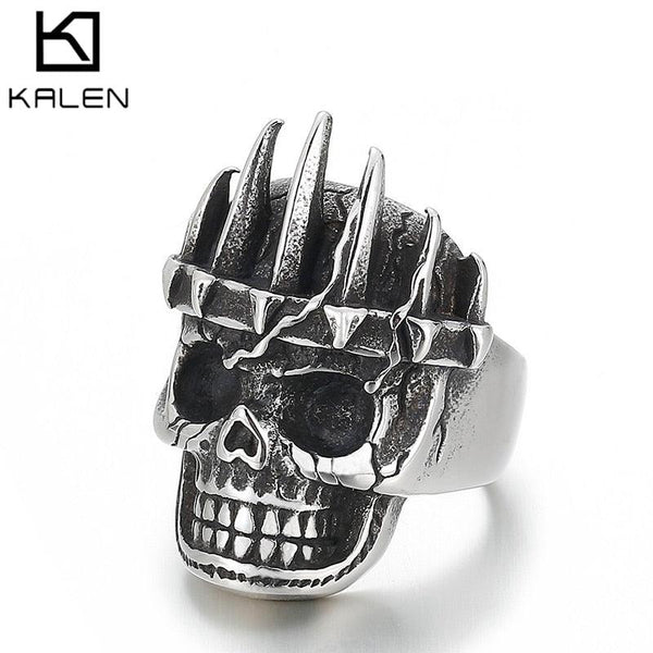 Kalen 7mm Skull King Flat Ring Men's Stainless Steel Gothic Jewelry Accessories Gifts.