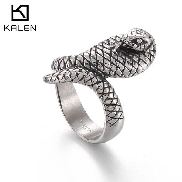 KALEN 7mm Vintage Fashion Cobra Ring for Men Stainless Steel Men's Ring Punk Jewelry.