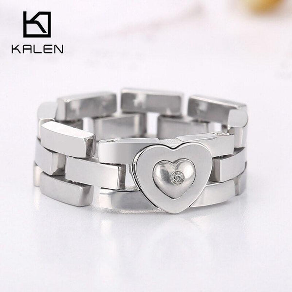 KALEN 7mm Watch Band Shaped Ring for Women, Silver Color Stainless Steel Punk Finger Band, Rock Gothic Hiphop Girl Jewelry.