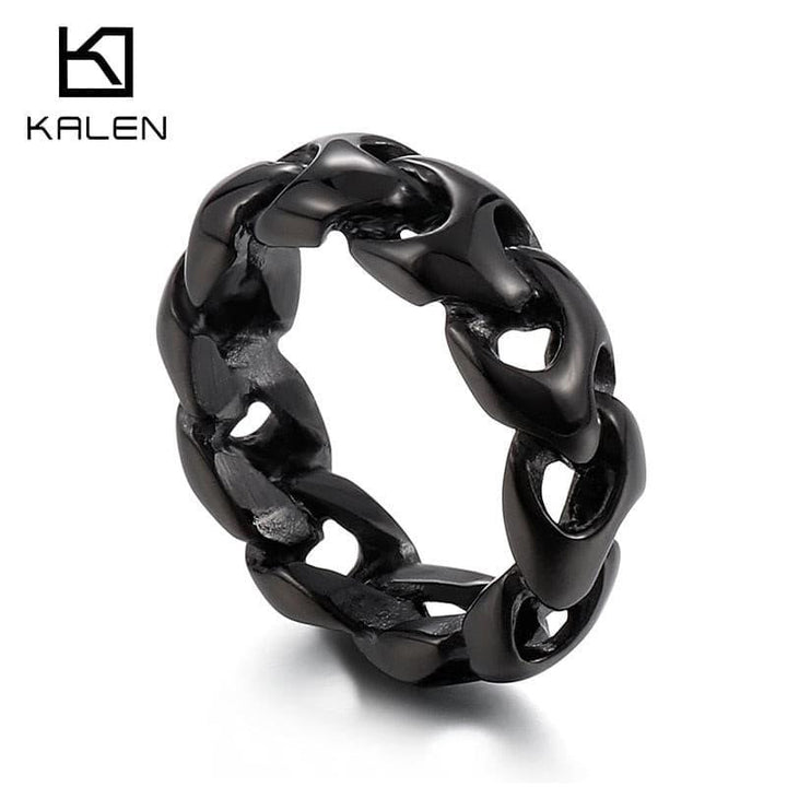 KALEN 8mm 3 Color Polished Unique Curb Ring Men Stainless Steel 316L.