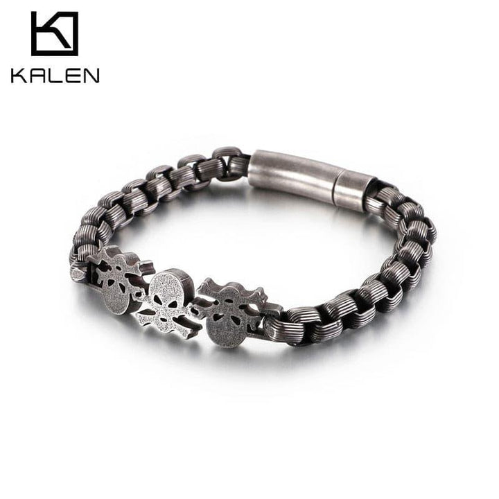 Kalen Trend Men's Stainless Steel Punk Style Bracelet Skull Head Accessory Jewelry Gift.