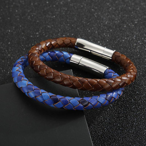 KALEN 8mm Cowhide Leather Stainless Steel Bracelet for Men - kalen