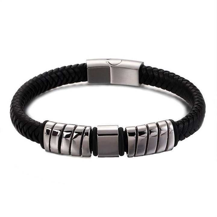 KALEN 8mm Cowhide Leather Stainless Steel Charm Bracelet for Men - kalen