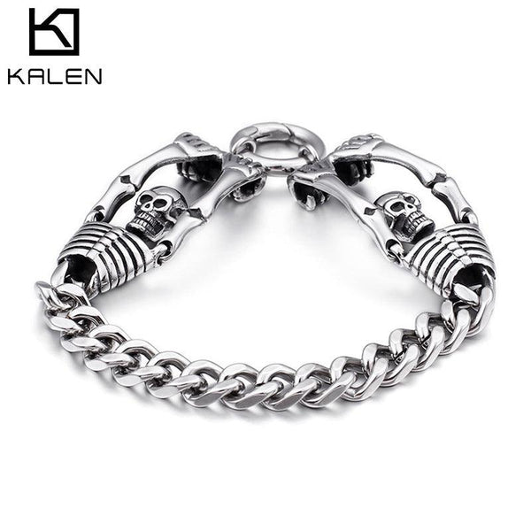 KALEN 8mm Cuban Chain Skull Charm Stainless Steel Bracelet for Men - kalen