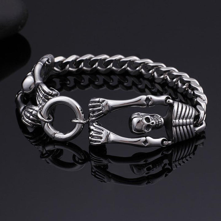 KALEN 8mm Cuban Chain Skull Charm Stainless Steel Bracelet for Men - kalen