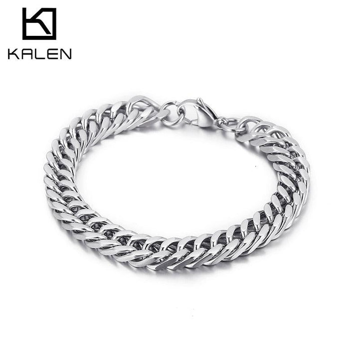 Kalen 8mm Curb Cuban Chain Golden Color Homme Link Stainless Steel Fashion Men's Bracelet.