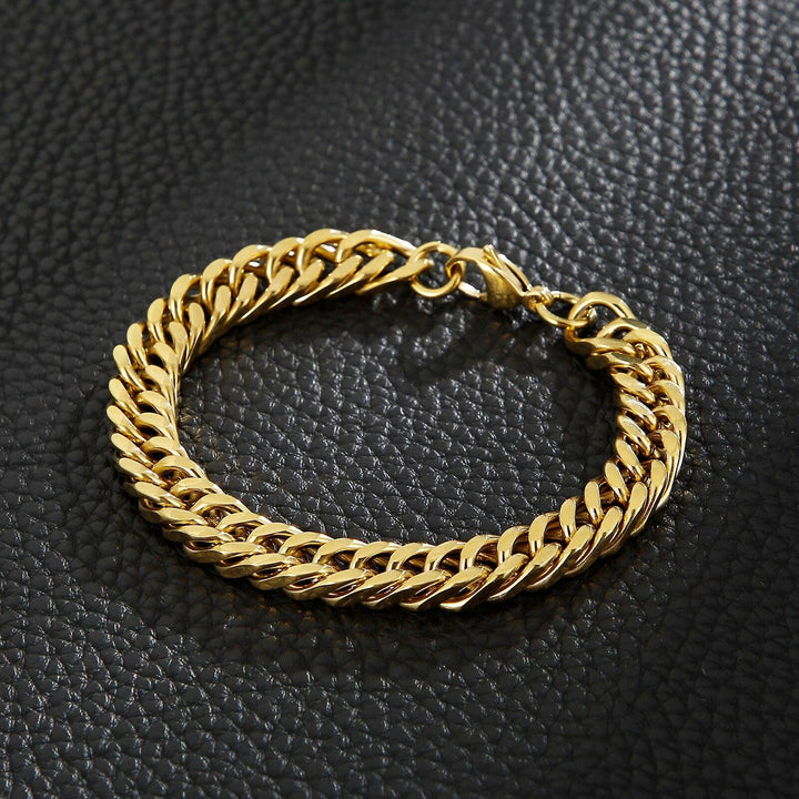 Kalen 8mm Curb Cuban Chain Golden Color Homme Link Stainless Steel Fashion Men's Bracelet.