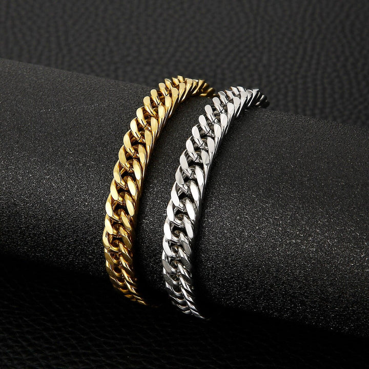 Kalen 8mm Curb Cuban Chain Golden Color Homme Link Stainless Steel Fashion Men's Bracelet.