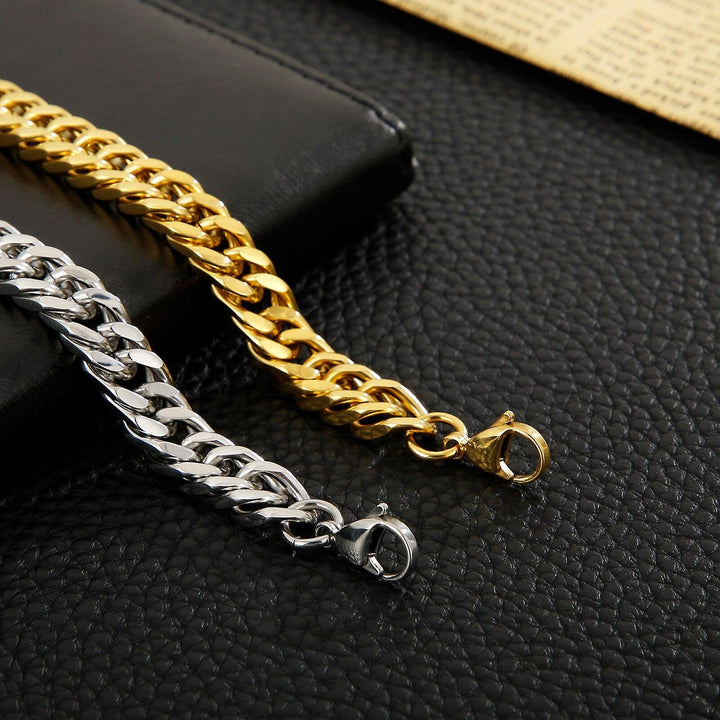 Kalen 8mm Curb Cuban Chain Golden Color Homme Link Stainless Steel Fashion Men's Bracelet.