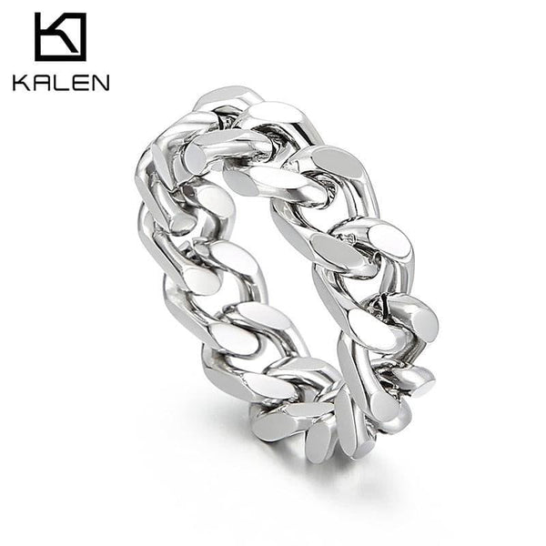 Kalen 8mm Curb Cuban Chain Shiny Ring Trendy Charm Couple Rings Men's Jewelry.
