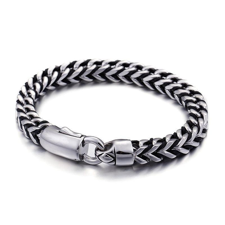 Kalen 8mm Franco Link Chain Leather Stainless Steel Bracelet For Men - kalen