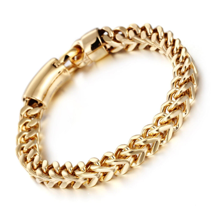 Kalen Dubai Gold Color Link Chain Bracelet For Men Stainless Steel Jewelry High Polished Hand Chain Accessories Birthday Gifts.