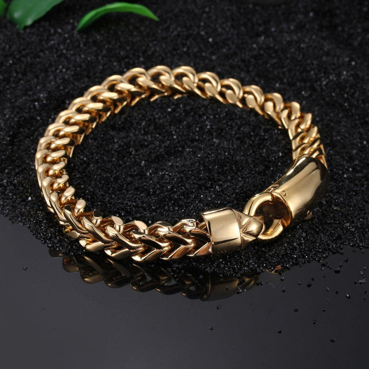 Kalen Dubai Gold Color Link Chain Bracelet For Men Stainless Steel Jewelry High Polished Hand Chain Accessories Birthday Gifts.